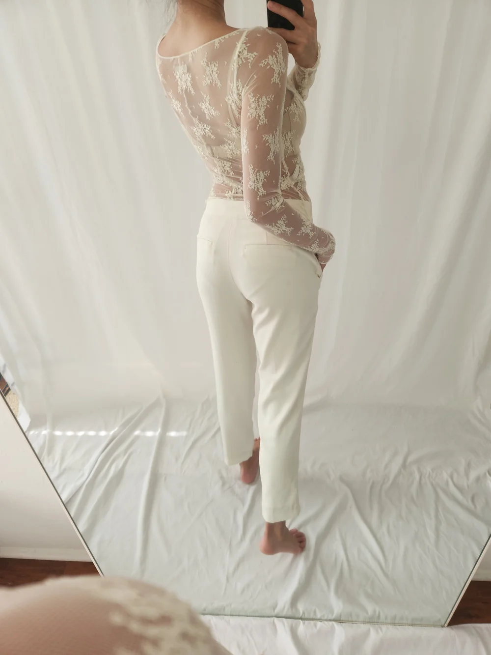 Free People Sheer Lace Long-Sleeve Top in Ivory